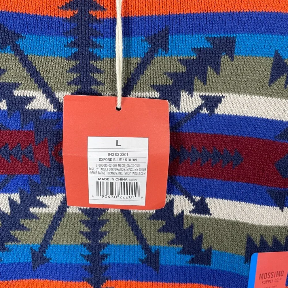 Mossimo Blue Aztec Print Pullover Long Sleeve Sweater Mens Size L Cotton Knit - Picture 3 of 7